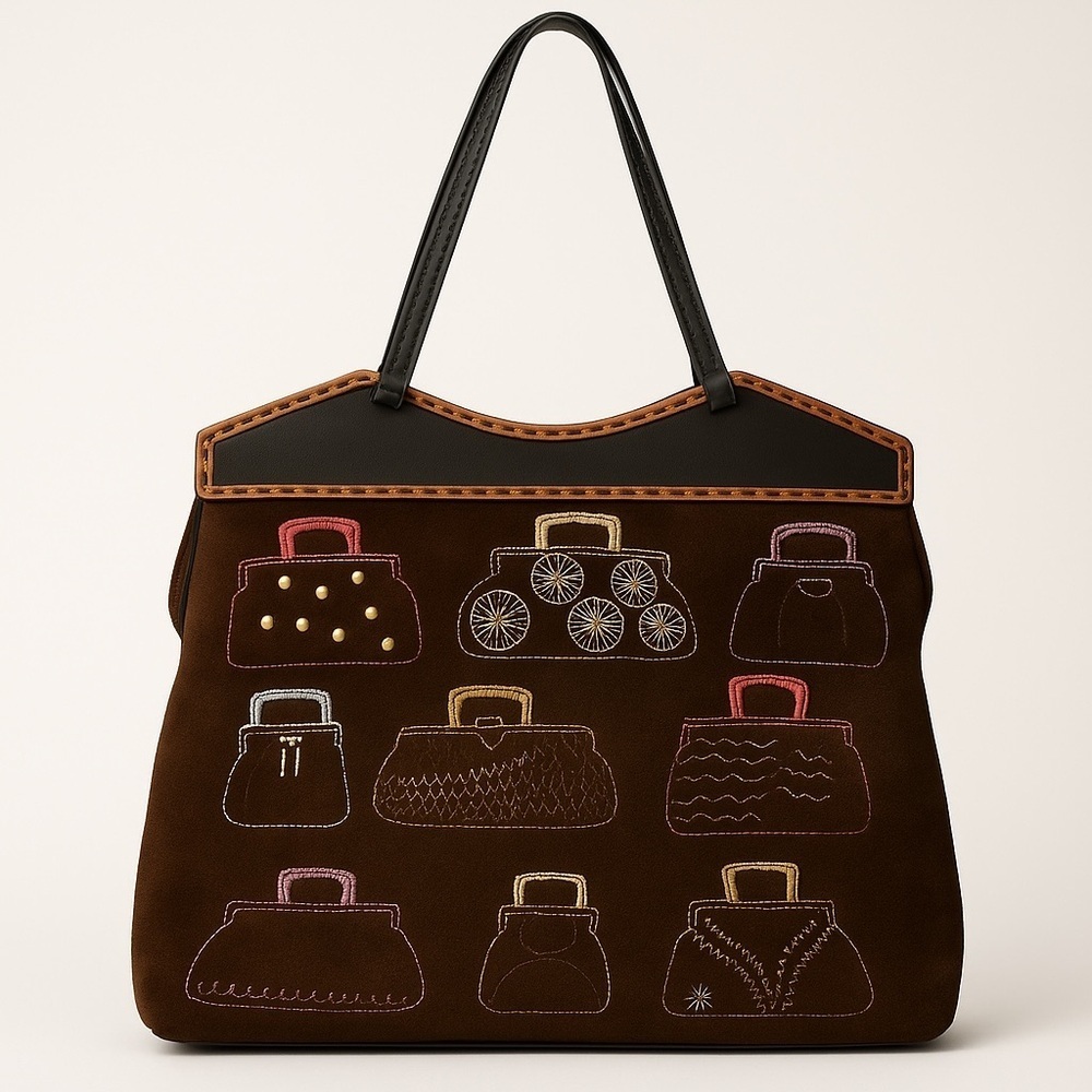 Antonio Melani Large, Fun Bag Embroidered with Totes and Purses - Picture 1 of 6